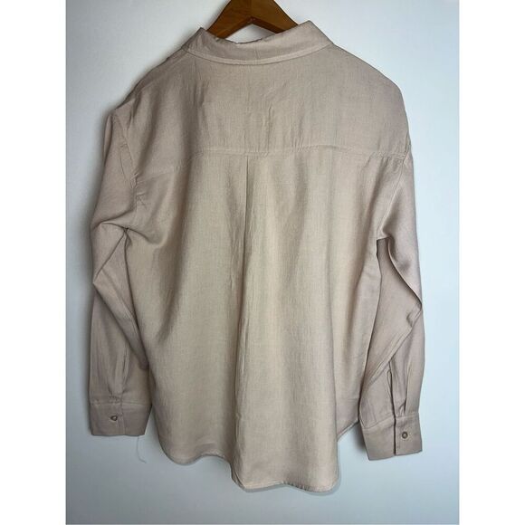 beige linen button up shirt long sleeve - Picture 9 of 10